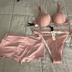 VS Pink.  NWT Bikini and swim shorts set.